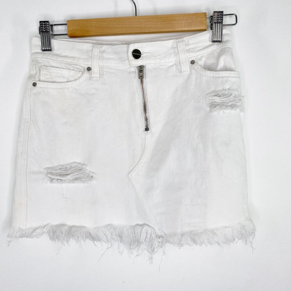 Sanctuary White Denim Frayed Zipper Detail Mini Jean Skirt Womens Size 24